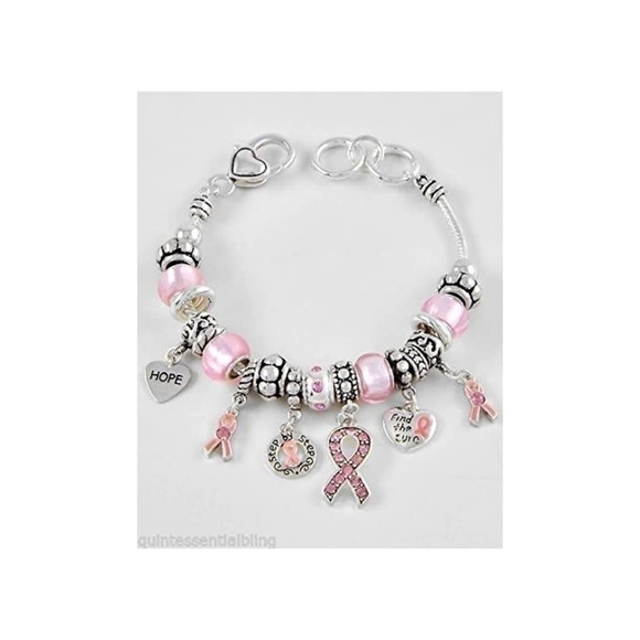 Pink Ribbon Angel Breast Cancer Awareness Charm Bracelet - Picture 7 of 11